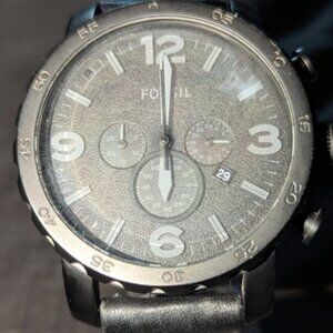 Fossil Nate Chronograph Black Leather Watch - JR1354